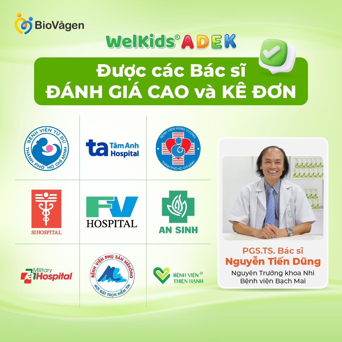 WelKids ADEK được các bác sĩ đánh giá cao và tin tưởng kê đơn tại nhiều Bệnh viện lớn