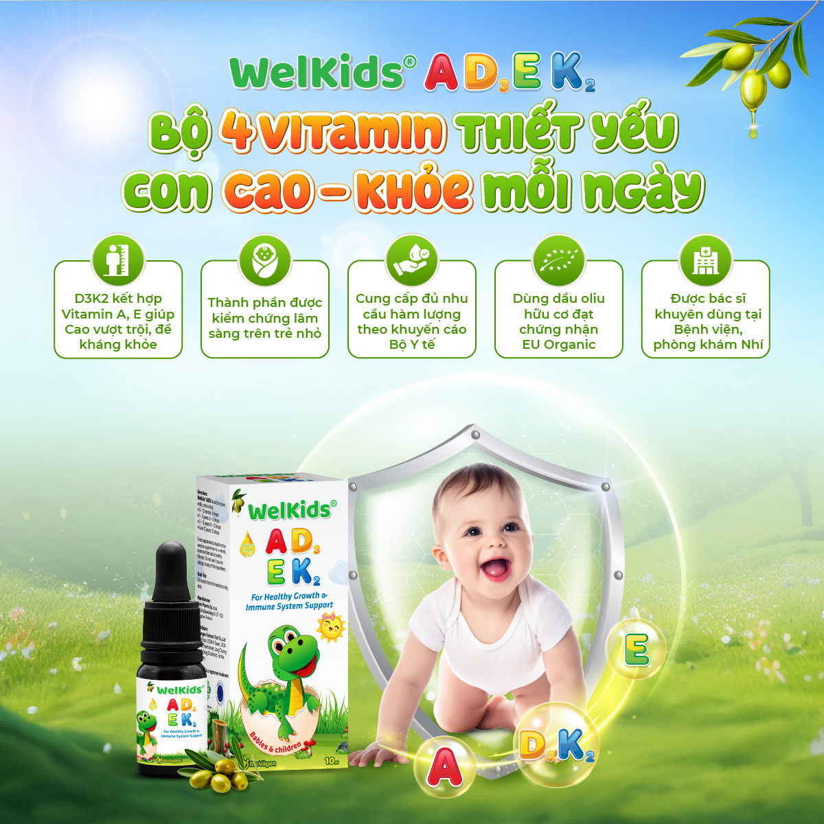 WelKids ADEK bổ sung bộ 4 Vitamin thiết yếu cho con Cao - Khỏe mỗi ngày