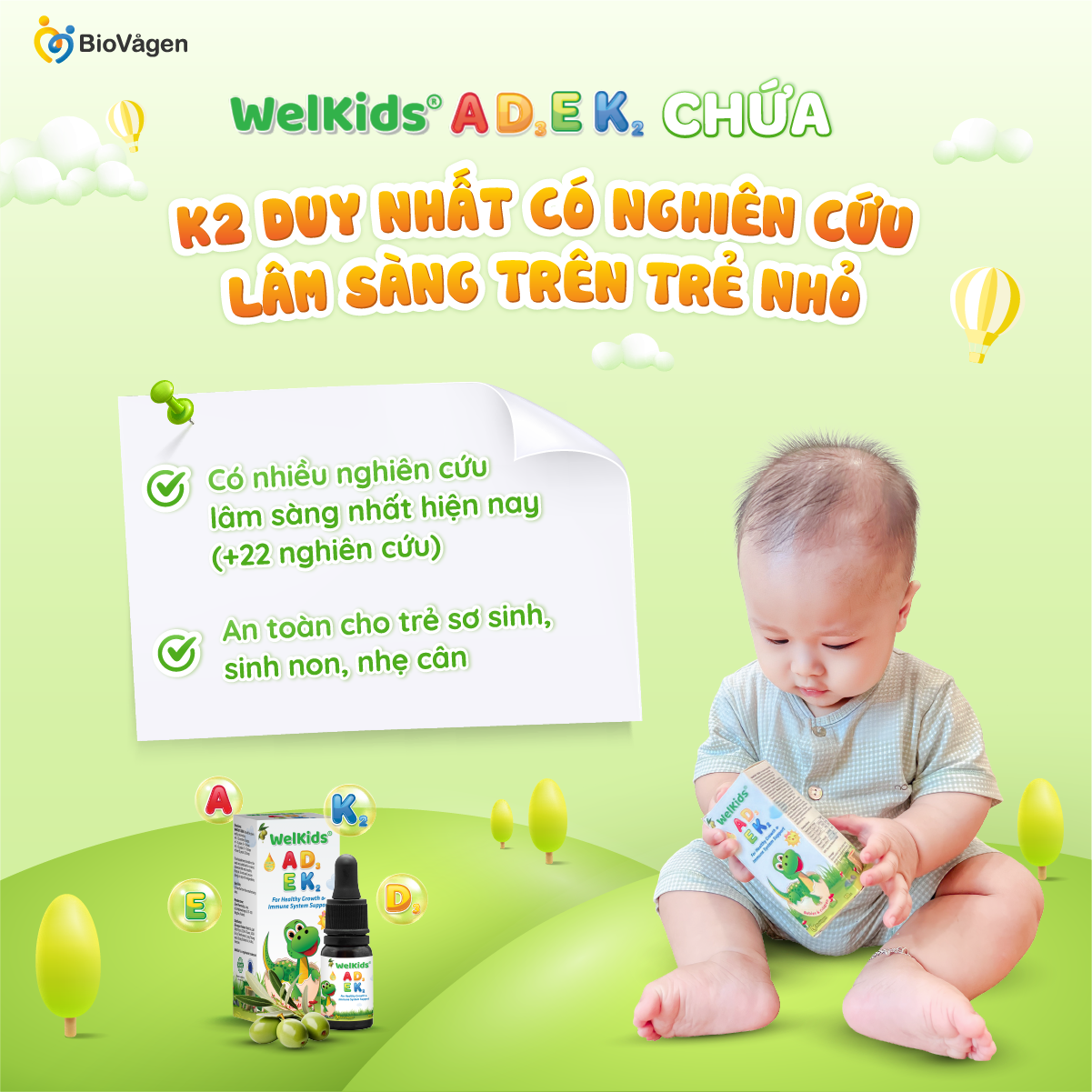 WelKids ADEK sử dụng Vitamin K2 duy nhất có nghiên cứu lâm sàng trên trẻ nhỏ