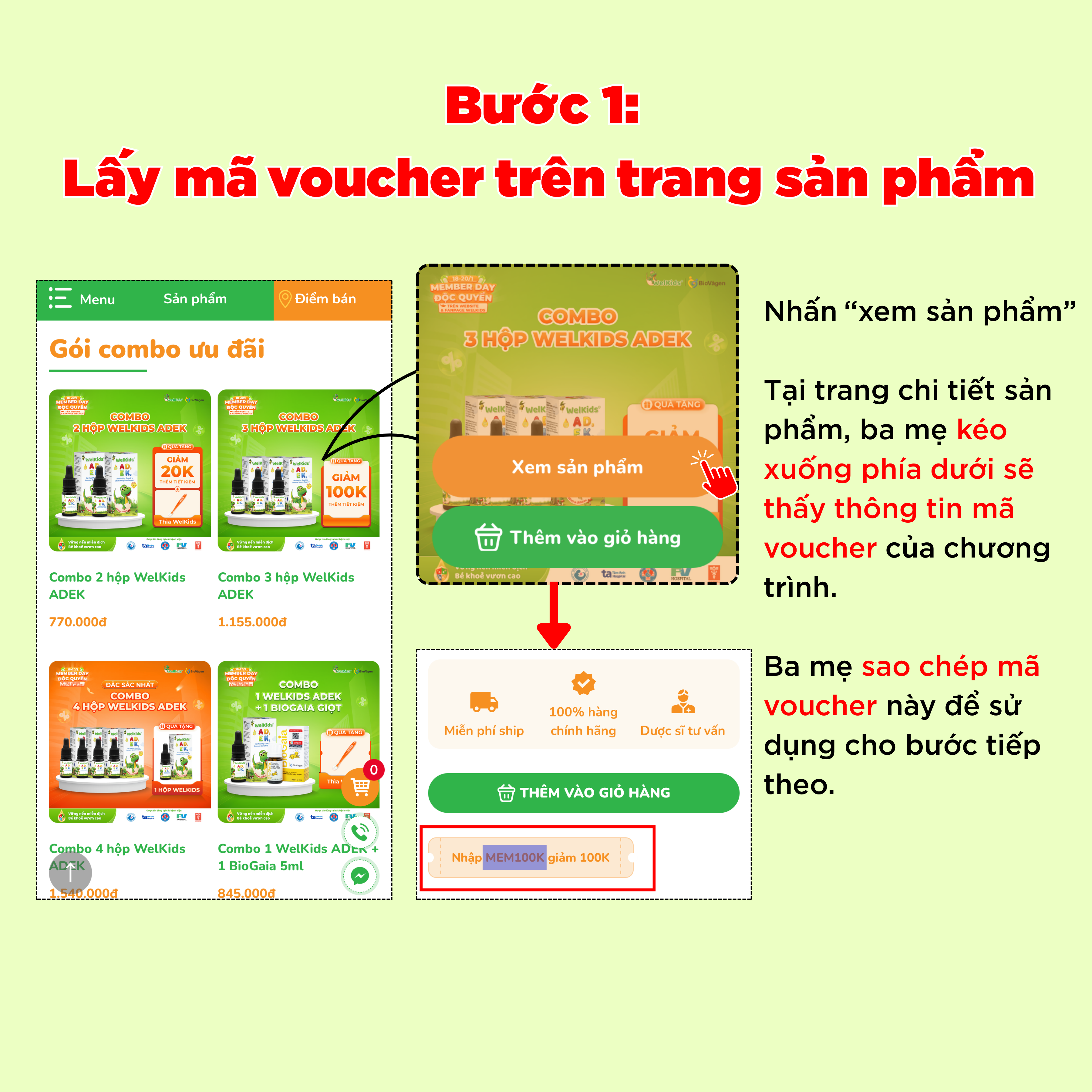 Bước 1: Lấy mã voucher trên trang sản phẩm