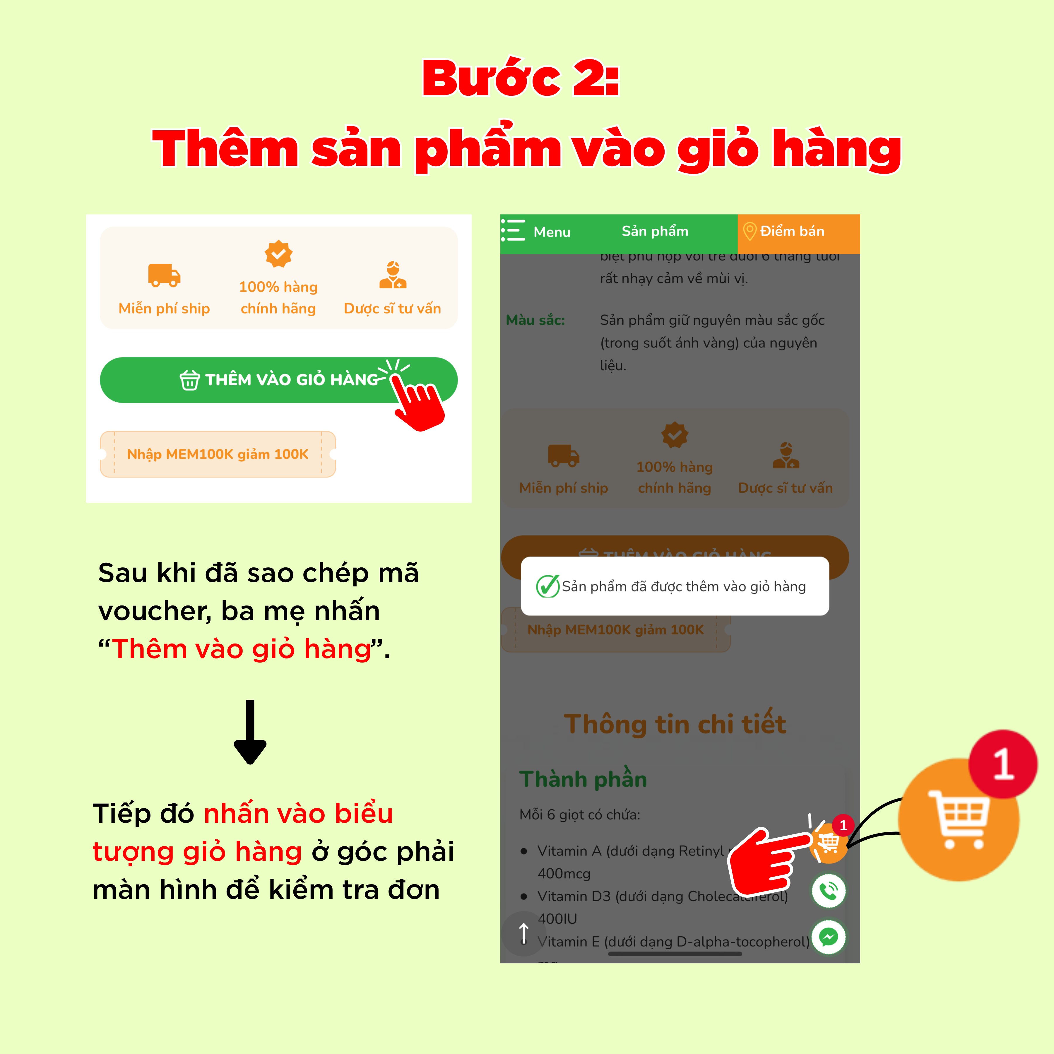 Bước 2: Thêm sản phẩm vào giỏ hàng