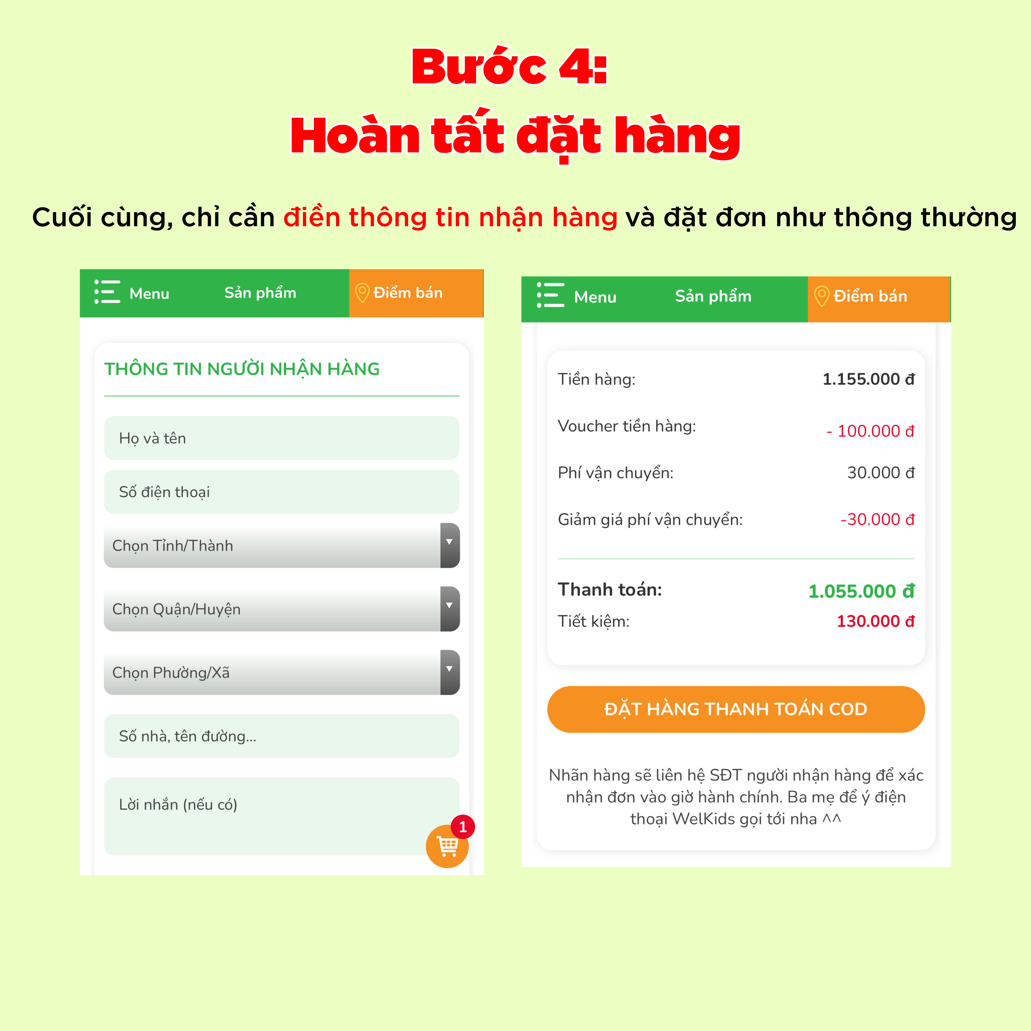 Bước 4: Hoàn tất đặt hàng