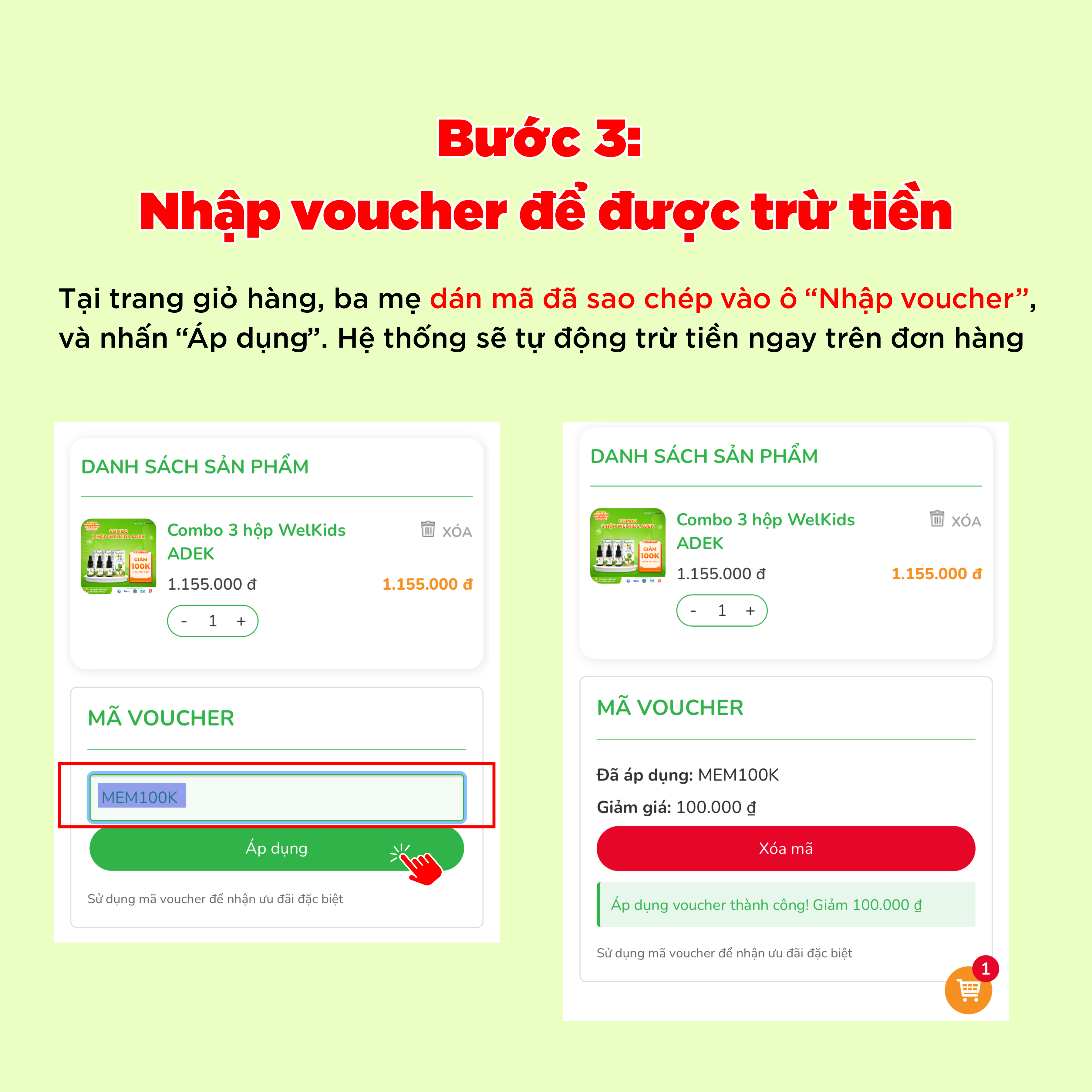 Bước 3: Nhập voucher để được trừ tiền